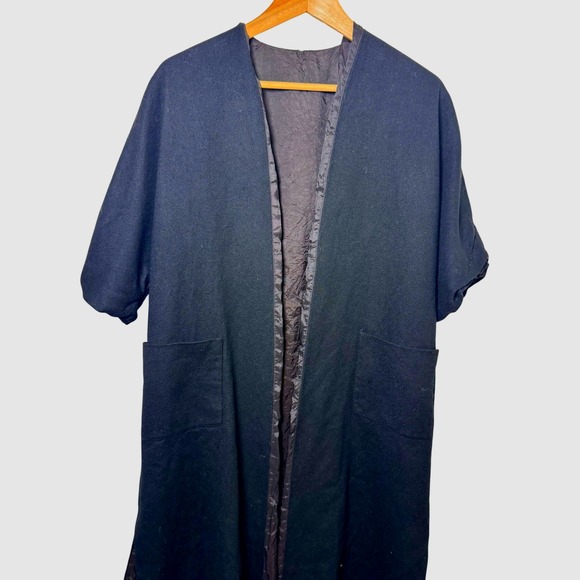 Vintage 50s Womens Wool Black Open Front Duster Jacket Lined Pockets - Picture 1 of 3